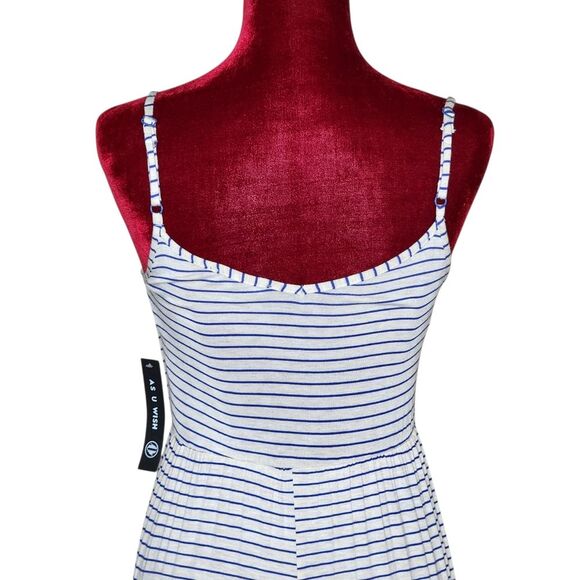 As U Wish Tank Maxi Dress Striped Jersey Knit Heather Cream Blue Small NWT - Picture 5 of 11